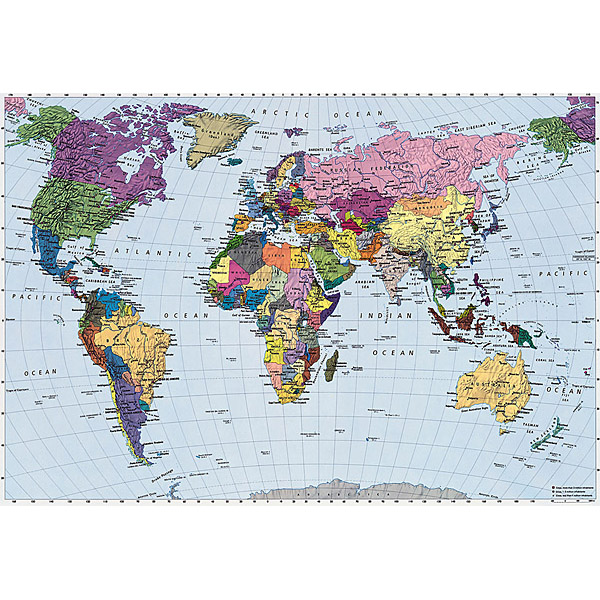 4-050 World Map Wall Mural - 74 In.