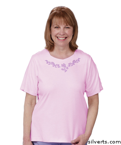 247100402 Adaptive T Shirt For Women - Home Care Apparel - Back Snap Tops - Medium, Pink