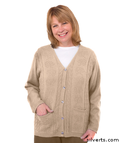 270800504 Womens Adaptive Clothing - Acrylic Cardigan With Pockets - Large, Beige