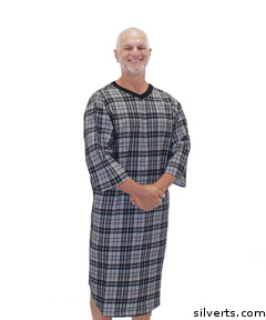 501200902 Mens Flannel Open Back Adaptive Hospital Patient Gowns - Back Snap Night Gowns - Small, Grey Check