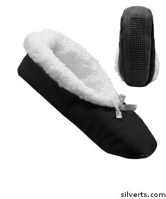 103800102 Extra Wide Fleece Slippers - Slip-resistant Tread - Medium, Black