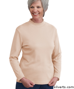 130600102 Womens Regular Long Sleeve Mock Turtleneck Shirt - Small, Cream