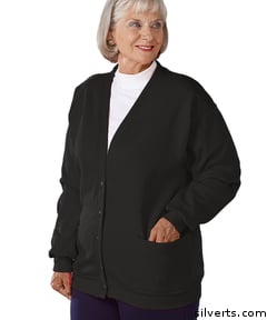 136901104 Womens Regular Casual Fleece Two Pocket Cardigan - Large, Black