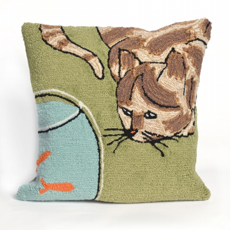 Transoceanimports 7fp8s143006 Frontporch Curious Cat Green Square Pillow
