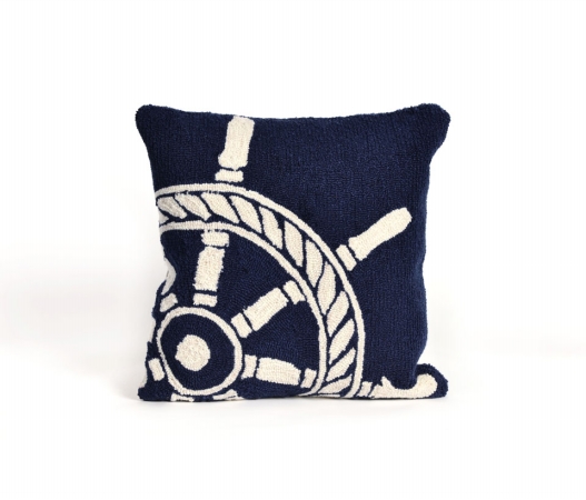 Transoceanimports 7fp8s145633 Frontporch Ship Wheel Navy Square Pillow