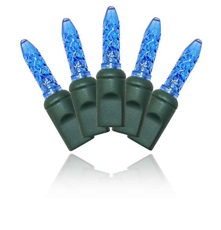 M5 Faceted Blue Led Light Set With In-line Rectifer On Green Wire