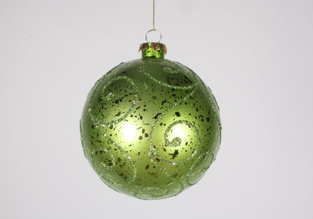 120 Mm. Lime Green Ornament Ball With Lime Green Glitter Design