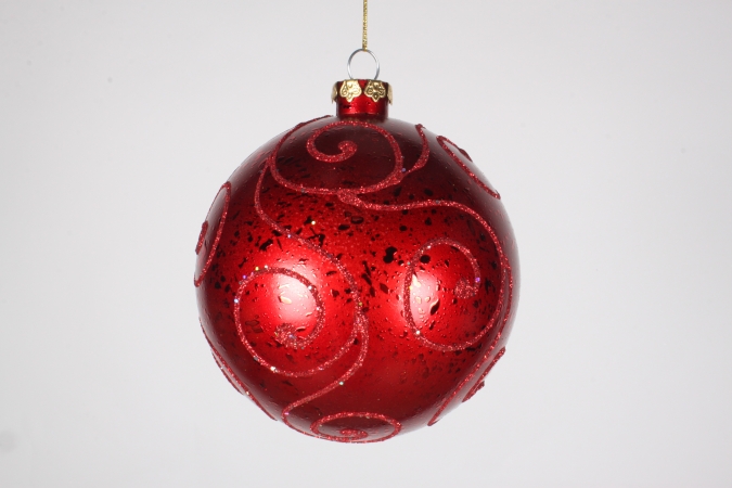 120 Mm. Red Ornament Ball With Red Glitter Design
