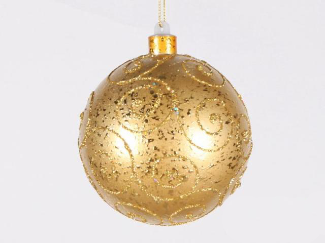 140 Mm. Gold Ornament Ball With Gold Glitter Design