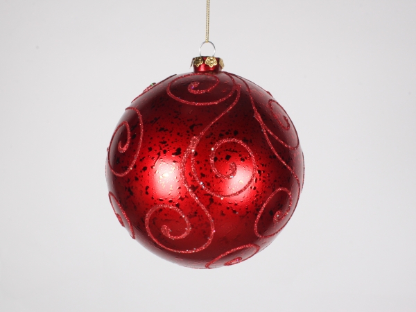 140 Mm. Red Ornament Ball With Red Glitter Design