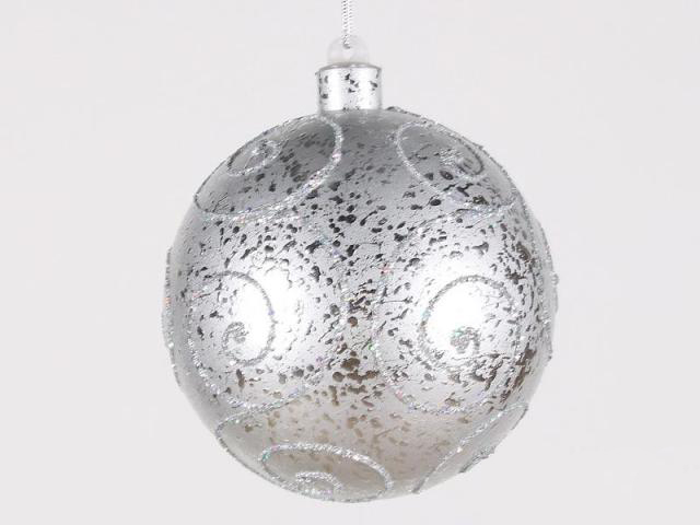 140 Mm. Silver Ornament Ball With Silver Glitter Design