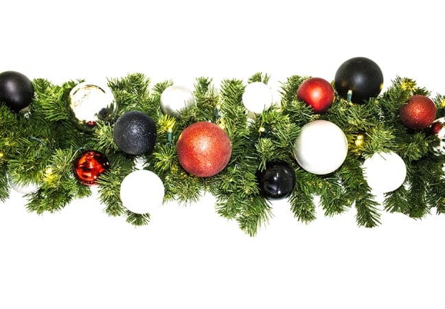 Led Blended Pine Garland Decorated With The Modern Ornament Collection