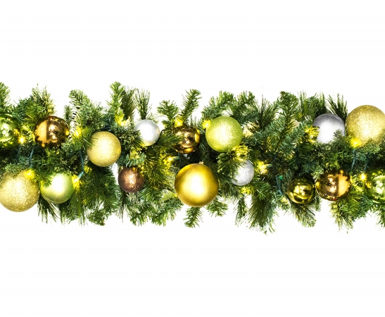 Led Blended Pine Garland Decorated With The Woodland Ornament Collection