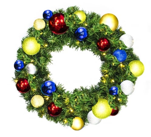 Pre-lit Warm White Led Sequoia Wreath Decorated With The Fiesta Ornament Collection