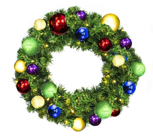 Pre-lit Warm White Led Sequoia Wreath Decorated With The Royal Ornament Collection