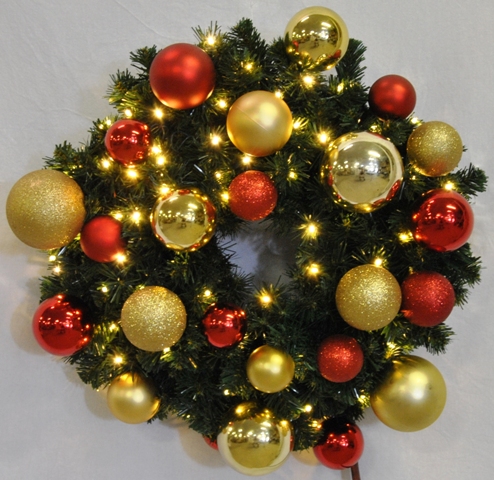 3 Ft. Prelit Warm White Led Sequoia Wreath Decorated With Red And Gold Ornament Collection