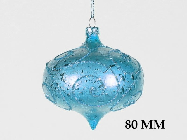 Matte Aqua Onion Ornament With Aqua Glitter Accents