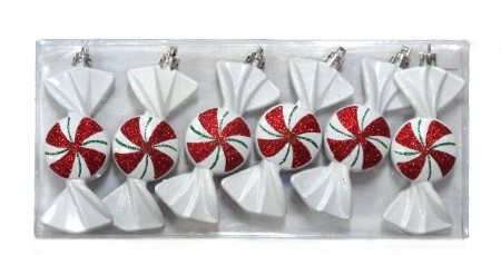 6 Piece Christmas Hanging White Candy Ornament