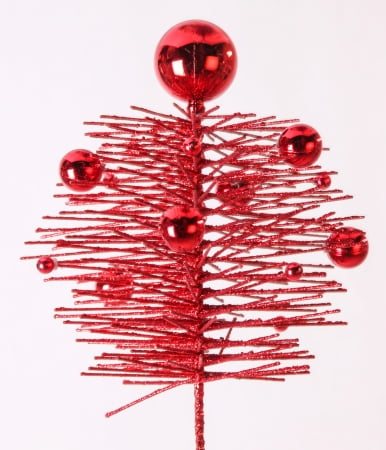 Red Christmas Glittered Pe Pine Spray With Ball