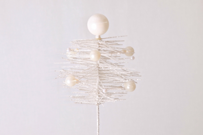 White Christmas Glittered Pine Pick With Ball