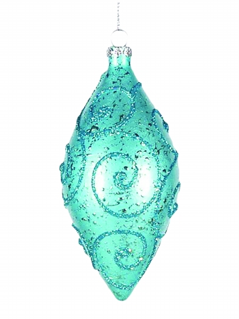 Teardrop Ornament Aqua With Aqua Glitter