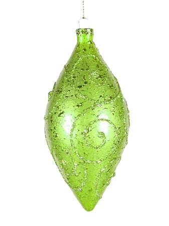 Teardrop Ornament Green With Olive Glitter