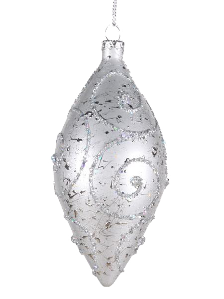 Teardrop Ornament Silver With Silver Glitter
