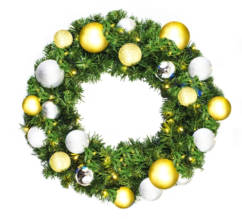 Wl-gwsq-04-treas-lww 4 Ft. Prelit Warm White Led Sequoia Wreath Decorated