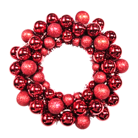 Bat-bwr-16-re-pw Red Ball Wreath With Battery Powered Pure White Led