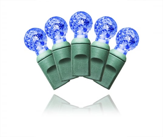 G12 Faceted Blue Led Light Set With In-line Rectifer On Green Wire