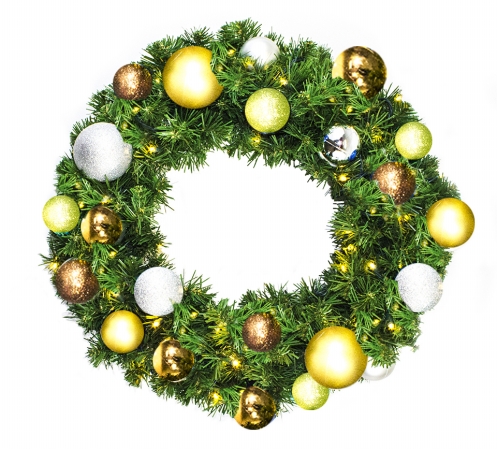 Led Sequoia Wreath Decorated With The Woodland Ornament Collection