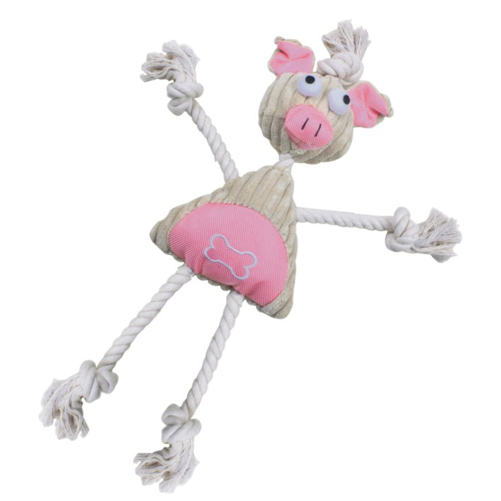 Jute And Rope Plush Pig Manniquen Pet Toy - Pink, One Size