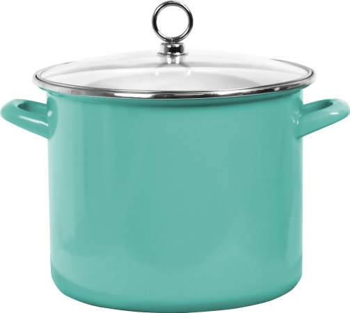 78702 Enamel Stock Pot With Glass Lid, Turquoise - 8 Qt.