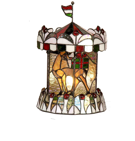 UPC 845202017452 product image for River of Goods 11745 11.5 in. Holiday Reindeer Carousel Stained Glass Accent Lam | upcitemdb.com