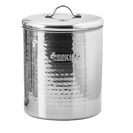 Stainless Steel Hammered Cookie Jar With Fresh Seal Cover, 4 Quart