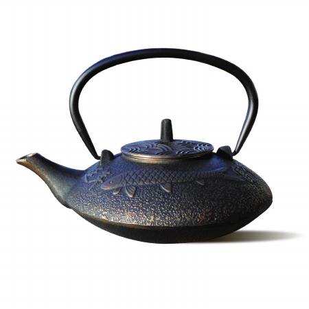 1031bc 38 Oz. Black And Copper Cast Iron Koi Teapot