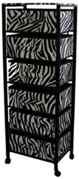 52.5 In. 6 Drawer Black Frame Rack On Wheels - Zebra Print