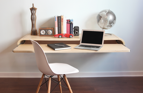 Orange22 Design Lab Min-wd-rift-lrg Wall Mounted Desk With Pull Out Drawer, Satin Rift Oak - Large