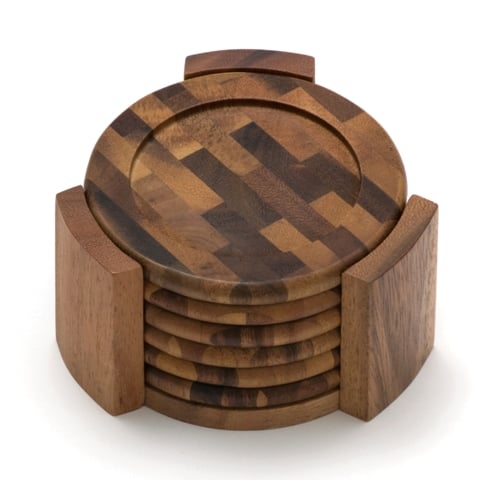 Lipper International 1134 Acacia Coaster Set Of 6 With End Grain Stand