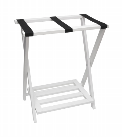Lipper International 502w Right Height Luggage Rack With Shoe Rack - White Finish