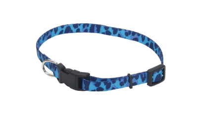 Co06623 Lilpals Printed Pattern Adjustable Nylon Collar, Blue Leopard - 12 In.