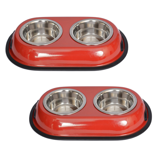 Iconic Pet 51423 8 Oz. Color Splash Stainless Steel Double Diner - Red