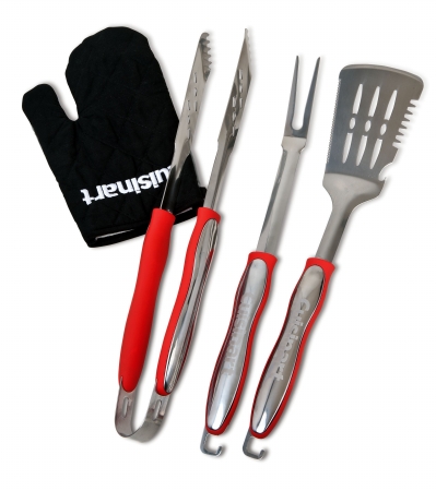 Cuisinart 3 Pieces Grilling Tool Set With Grill Glove, Red