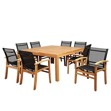 Sc Rinsq-8fort-bk Amazonia Sunset View 9 Piece Teak Square Dining Set With Black Sling Chair