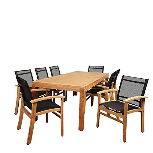 Sc Rinrecbig-8fort-bk Amazonia Terrace 9 Piece Teak Rectangular Dining Set With Black Sling Chair