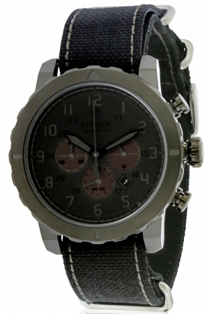 Eco-drive Military Chronograph All Black Nylon Mens Watch Ca4098-06e