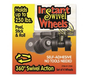 Mas17240 Roll-arounds Instant Swivel Wheels, Self-adhesive, Black