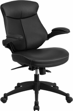 Bl-zp-804-gg Mid-back Black Leather Office Chair With Back Angle Adjustment And Flip-up Arms
