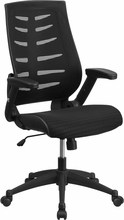 Bl-zp-809-bk-gg High Back Black Mesh Chair With Designer Fabric Seat And Nylon Base