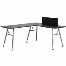 Nan-wk-110-bk-gg Black Laminate L-shape Computer Desk With Silver Frame Finish